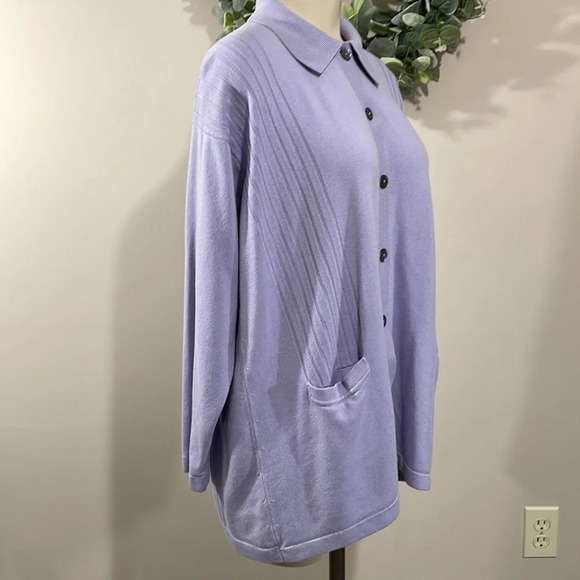 Jennifer Tyler Cashmere Silk Lavender Button Front Cardigan Sweater Pockets S - Picture 6 of 16